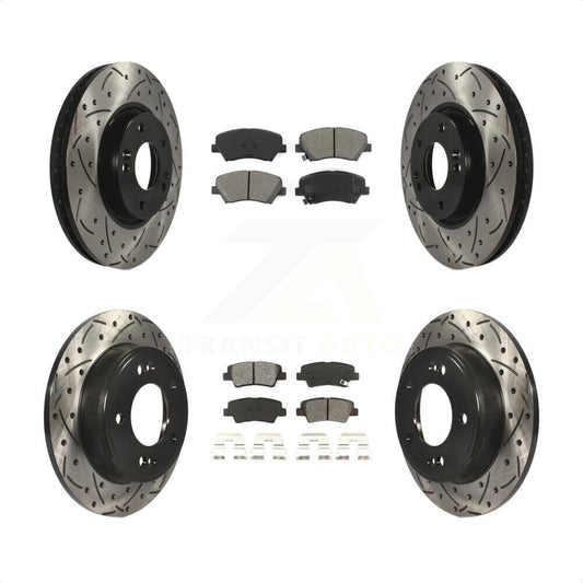 [Avant + Arrière] Kit de disque (percé rainuré revêtu) et plaquette (semi-métallique) de frein pour 2015 Hyundai Veloster Tech RE FLEX SE KDS-100281 par Transit Auto
