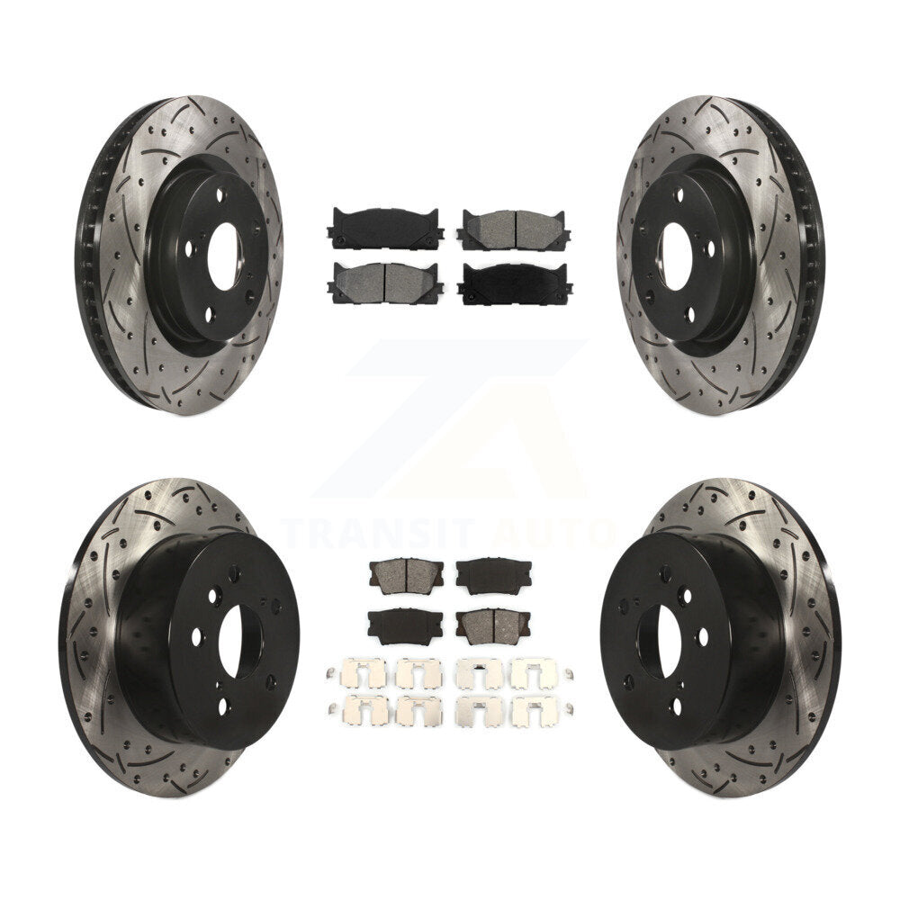 [Avant + Arrière] Kit de disque (percé rainuré revêtu) et plaquette (semi-métallique) de frein pour Toyota Camry Lexus ES350 Avalon KDS-100284