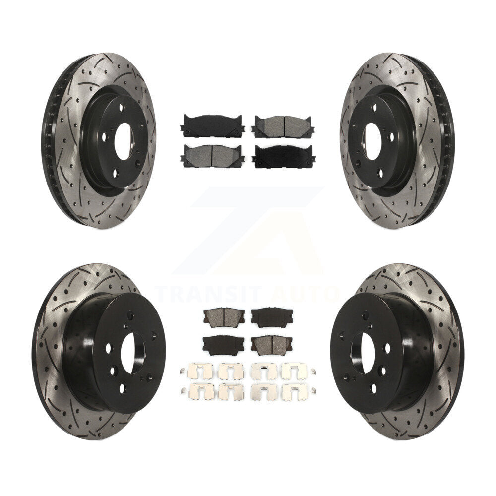 [Avant + Arrière] Kit de disque (percé rainuré revêtu) et plaquette (semi-métallique) de frein pour Toyota Camry Lexus ES350 Avalon ES300h KDS-100285
