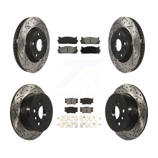 [Avant + Arrière] Kit de disque (percé rainuré revêtu) et plaquette (semi-métallique) de frein pour Toyota Camry Lexus ES350 Avalon ES300h KDS-100285