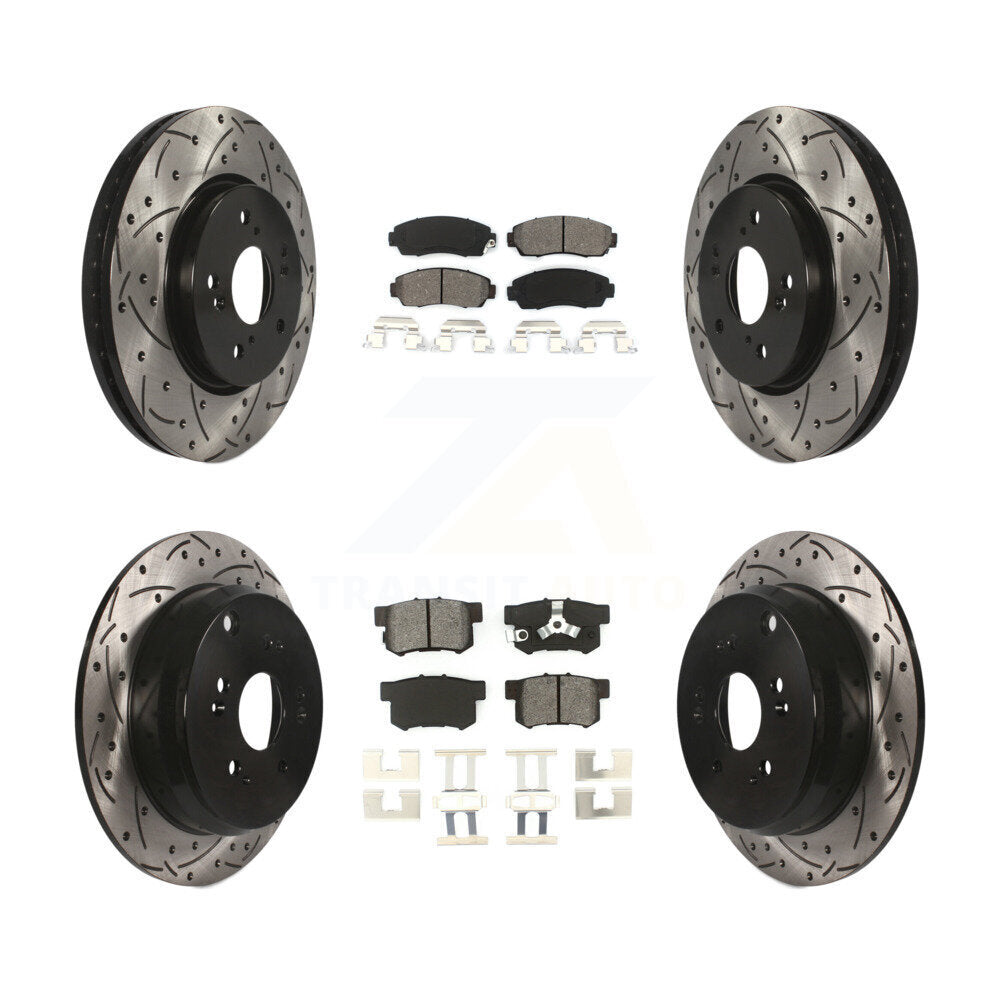 [Avant + Arrière] Kit de disque (percé rainuré revêtu) et plaquette (semi-métallique) de frein pour Honda CR-V Acura RDX KDS-100289