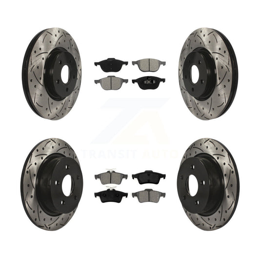 [Avant + Arrière] Kit de disque (percé rainuré revêtu) et plaquette (semi-métallique) de frein pour 2014 Ford Connect 104.8" wheel base KDS-100294