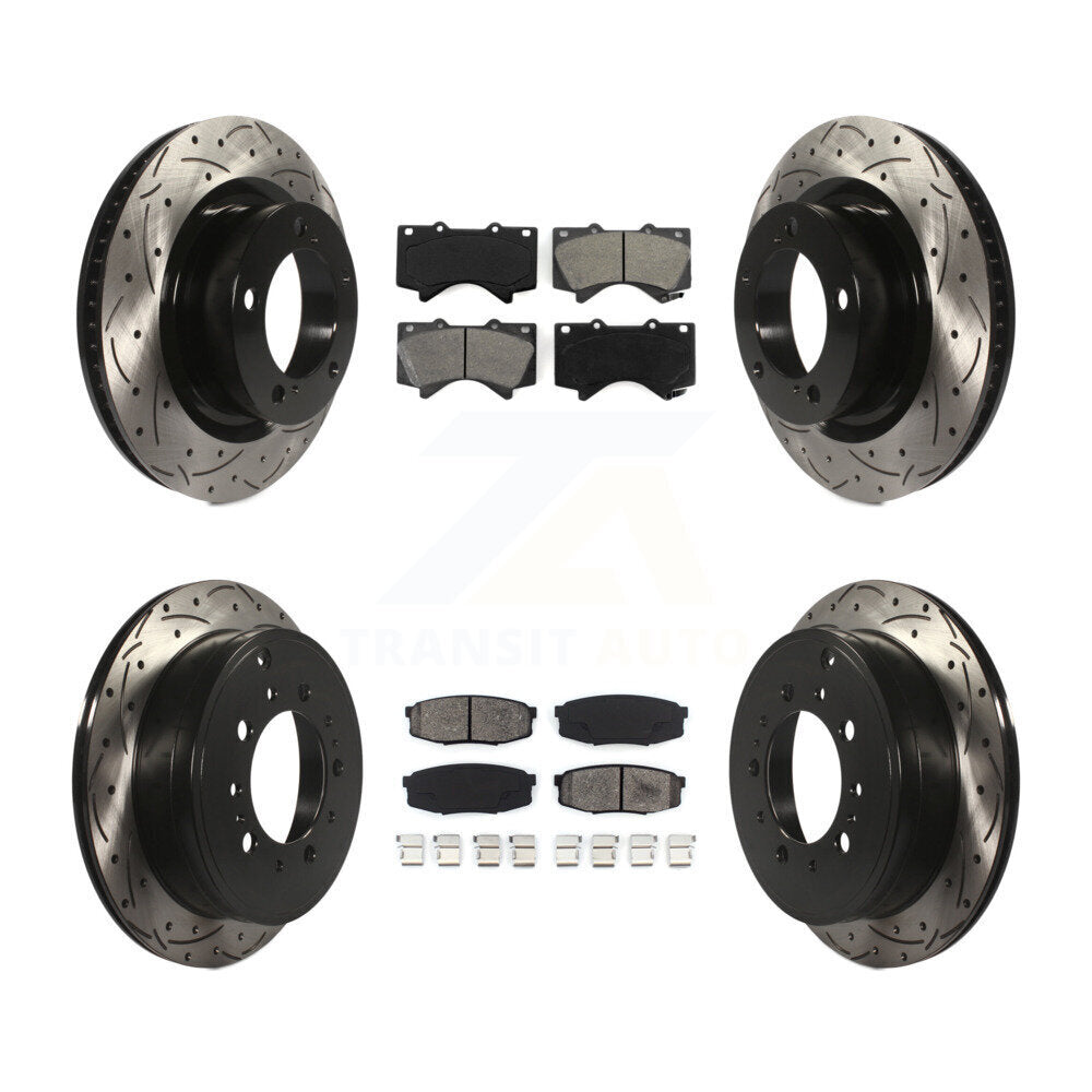 [Avant + Arrière] Kit de disque (percé rainuré revêtu) et plaquette (semi-métallique) de frein pour Toyota Tundra Sequoia Lexus LX570 Land Cruiser KDS-100299
