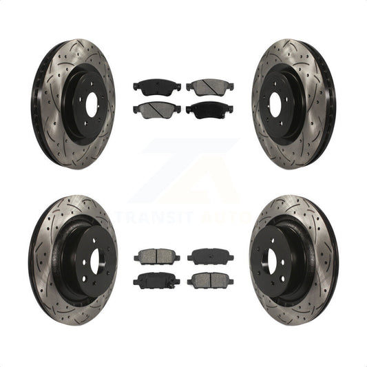 [Avant + Arrière] Kit de disque (percé rainuré revêtu) et plaquette (semi-métallique) de frein pour 2014 INFINITI Q60 Sport sans Package KDS-100316 par Transit Auto