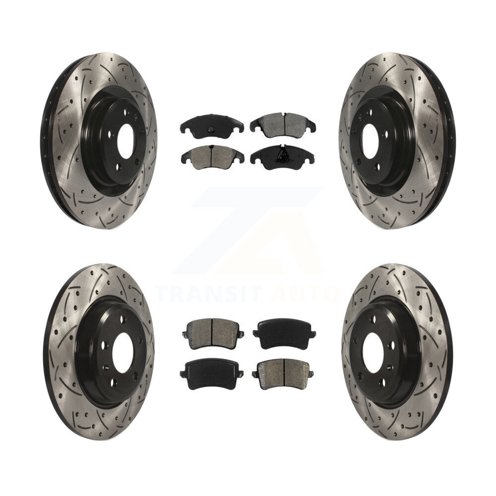 [Avant + Arrière] Kit de disque (percé rainuré revêtu) et plaquette (semi-métallique) de frein pour 2009-2010 Audi Q5 avec 345mm Diameter Rotor KDS-100322