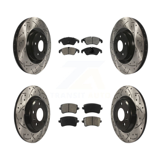 [Avant + Arrière] Kit de disque (percé rainuré revêtu) et plaquette (semi-métallique) de frein pour 2009-2010 Audi Q5 avec 345mm Diameter Rotor KDS-100322