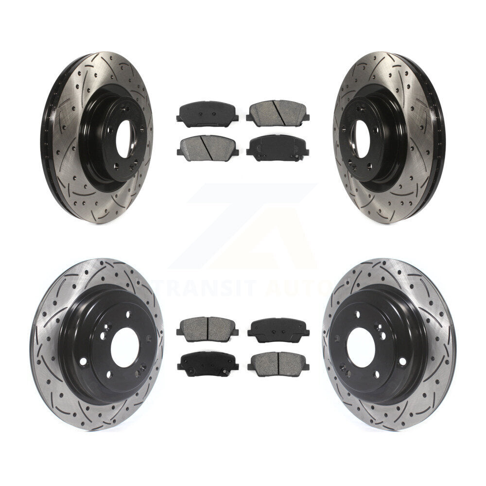 [Avant + Arrière] Kit de disque (percé rainuré revêtu) et plaquette (semi-métallique) de frein pour Hyundai Genesis Coupe KDS-100326