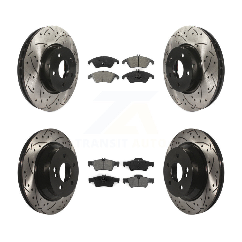 [Avant + Arrière] Kit de disque (percé rainuré revêtu) et plaquette (semi-métallique) de frein pour Mercedes-Benz E350 E400 avec 322mm Diameter Rotor KDS-100333