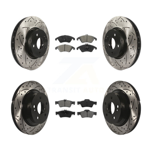 [Avant + Arrière] Kit de disque (percé rainuré revêtu) et plaquette (semi-métallique) de frein pour Mercedes-Benz E350 E400 avec 322mm Diameter Rotor KDS-100333