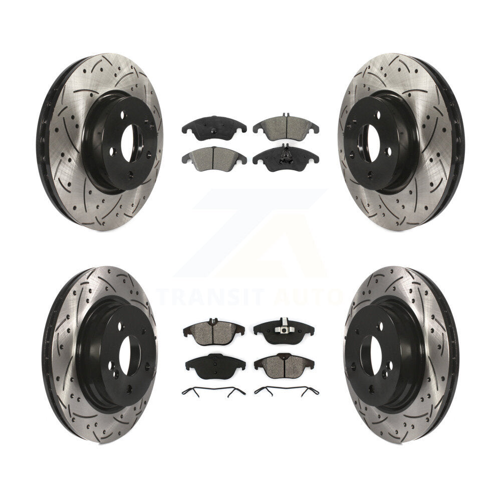 [Avant + Arrière] Kit de disque (percé rainuré revêtu) et plaquette (semi-métallique) de frein pour Mercedes-Benz E350 C300 C350 KDS-100334