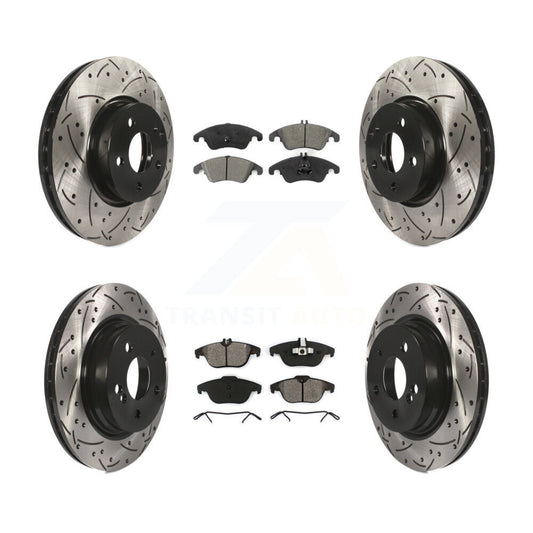 [Avant + Arrière] Kit de disque (percé rainuré revêtu) et plaquette (semi-métallique) de frein pour Mercedes-Benz E350 C300 C350 KDS-100334