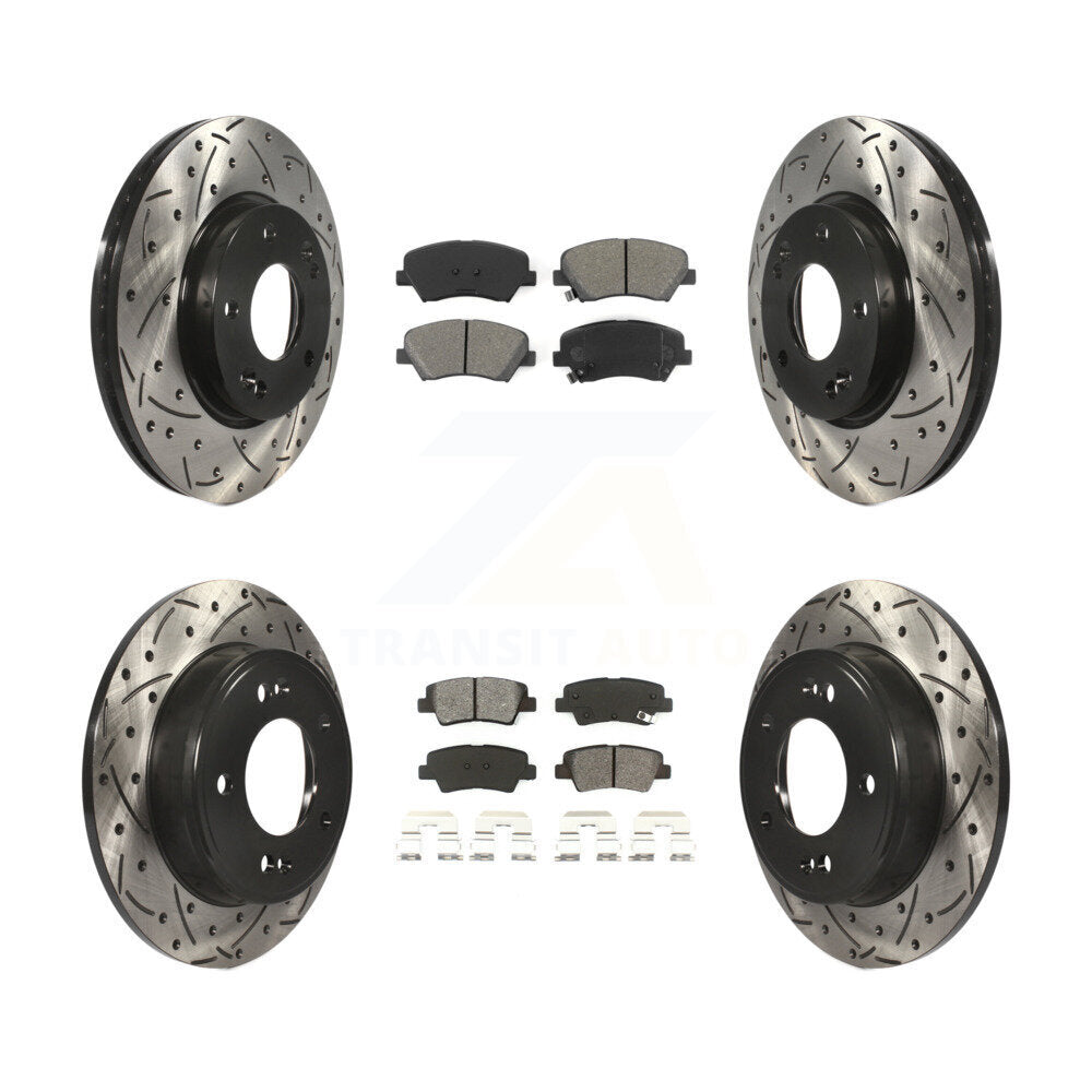 [Avant + Arrière] Kit de disque (percé rainuré revêtu) et plaquette (semi-métallique) de frein pour Hyundai Elantra Kia Forte Veloster GT Forte5 Coupe Koup KDS-100337