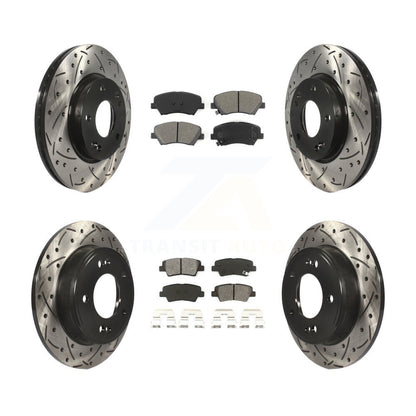 [Avant + Arrière] Kit de disque (percé rainuré revêtu) et plaquette (semi-métallique) de frein pour Hyundai Elantra Kia Forte Veloster GT Forte5 Coupe Koup KDS-100337