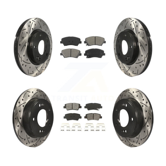 [Avant + Arrière] Kit de disque (percé rainuré revêtu) et plaquette (semi-métallique) de frein pour Hyundai Elantra Kia Forte Veloster GT Forte5 Coupe Koup KDS-100337