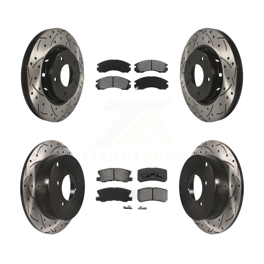 [Avant + Arrière] Kit de disque (percé rainuré revêtu) et plaquette (semi-métallique) de frein pour Mitsubishi Lancer KDS-100339