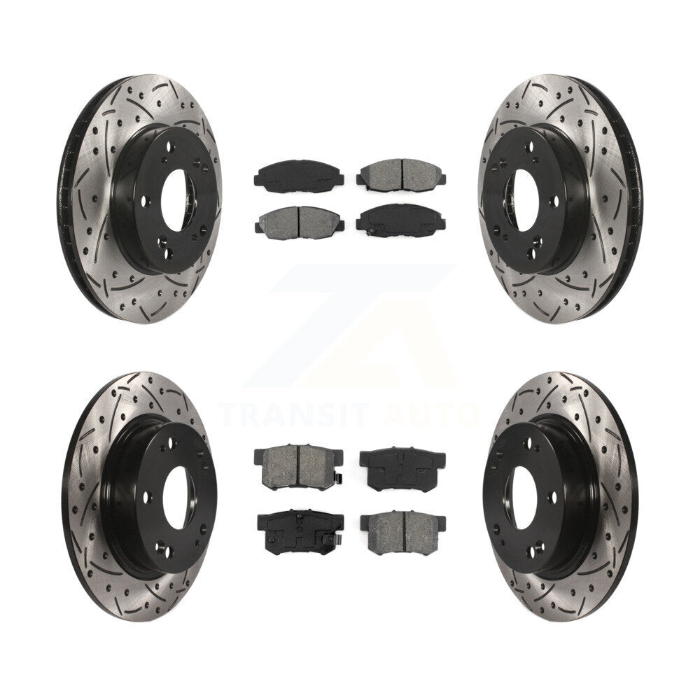[Avant + Arrière] Kit de disque (percé rainuré revêtu) et plaquette (semi-métallique) de frein pour Honda Civic KDS-100342