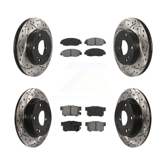 [Avant + Arrière] Kit de disque (percé rainuré revêtu) et plaquette (semi-métallique) de frein pour Honda Civic KDS-100342