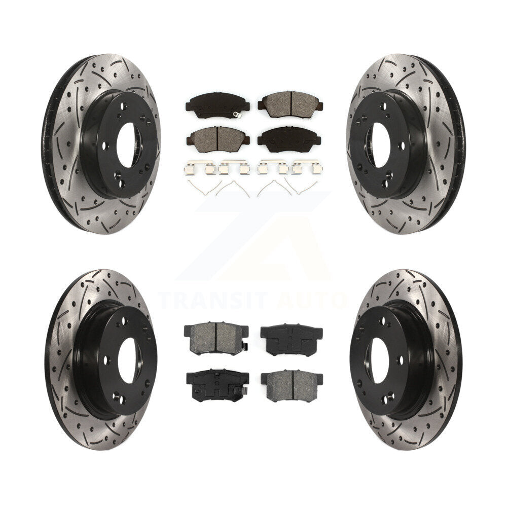 [Avant + Arrière] Kit de disque (percé rainuré revêtu) et plaquette (semi-métallique) de frein pour 2013-2015 Acura ILX 1.5L KDS-100343