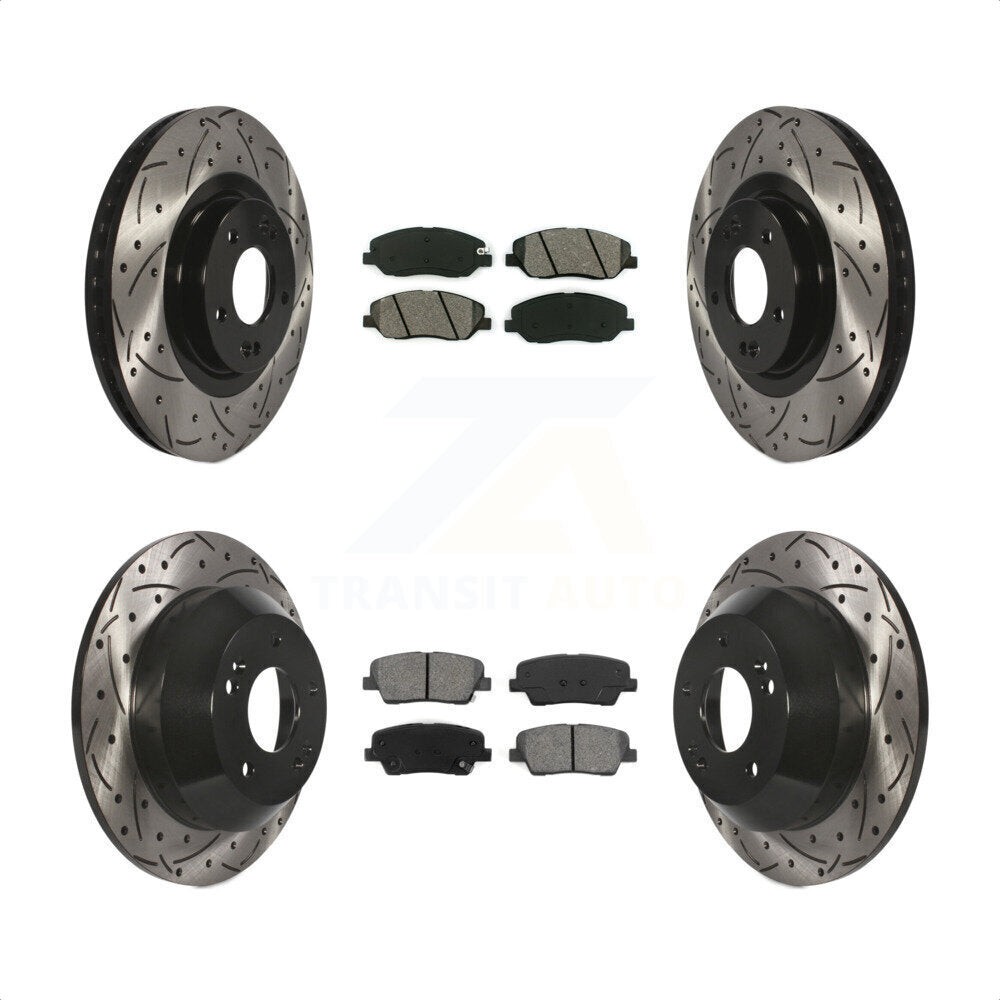 [Avant + Arrière] Kit de disque (percé rainuré revêtu) et plaquette (semi-métallique) de frein pour 2013-2016 Hyundai Santa Fe XL 3.3L KDS-100344 par Transit Auto