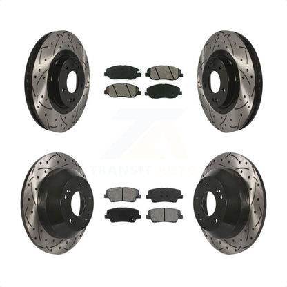 [Avant + Arrière] Kit de disque (percé rainuré revêtu) et plaquette (semi-métallique) de frein pour 2013-2016 Hyundai Santa Fe XL 3.3L KDS-100344 par Transit Auto
