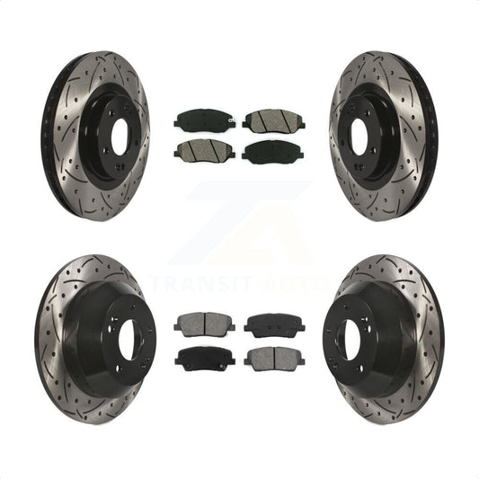 [Avant + Arrière] Kit de disque (percé rainuré revêtu) et plaquette (semi-métallique) de frein pour 2013-2016 Hyundai Santa Fe XL 3.3L KDS-100344 par Transit Auto