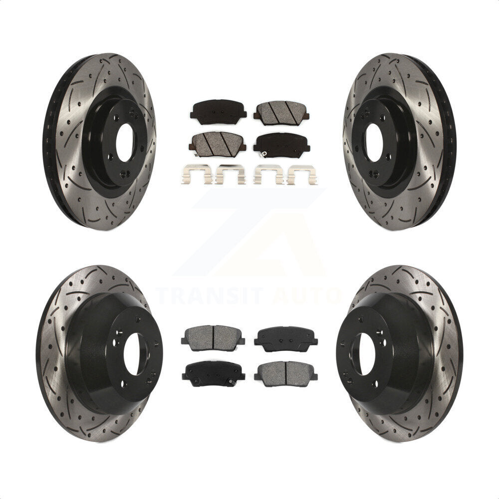 [Avant + Arrière] Kit de disque (percé rainuré revêtu) et plaquette (semi-métallique) de frein pour Hyundai Santa Fe Sport Kia Sorento KDS-100345 par Transit Auto