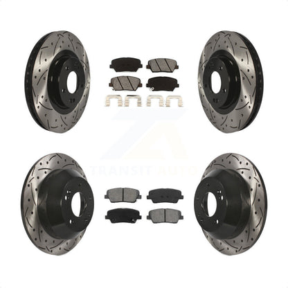 [Avant + Arrière] Kit de disque (percé rainuré revêtu) et plaquette (semi-métallique) de frein pour Hyundai Santa Fe Sport Kia Sorento KDS-100345 par Transit Auto