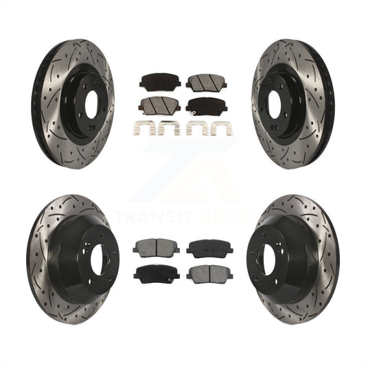 [Avant + Arrière] Kit de disque (percé rainuré revêtu) et plaquette (semi-métallique) de frein pour Hyundai Santa Fe Sport Kia Sorento KDS-100345 par Transit Auto