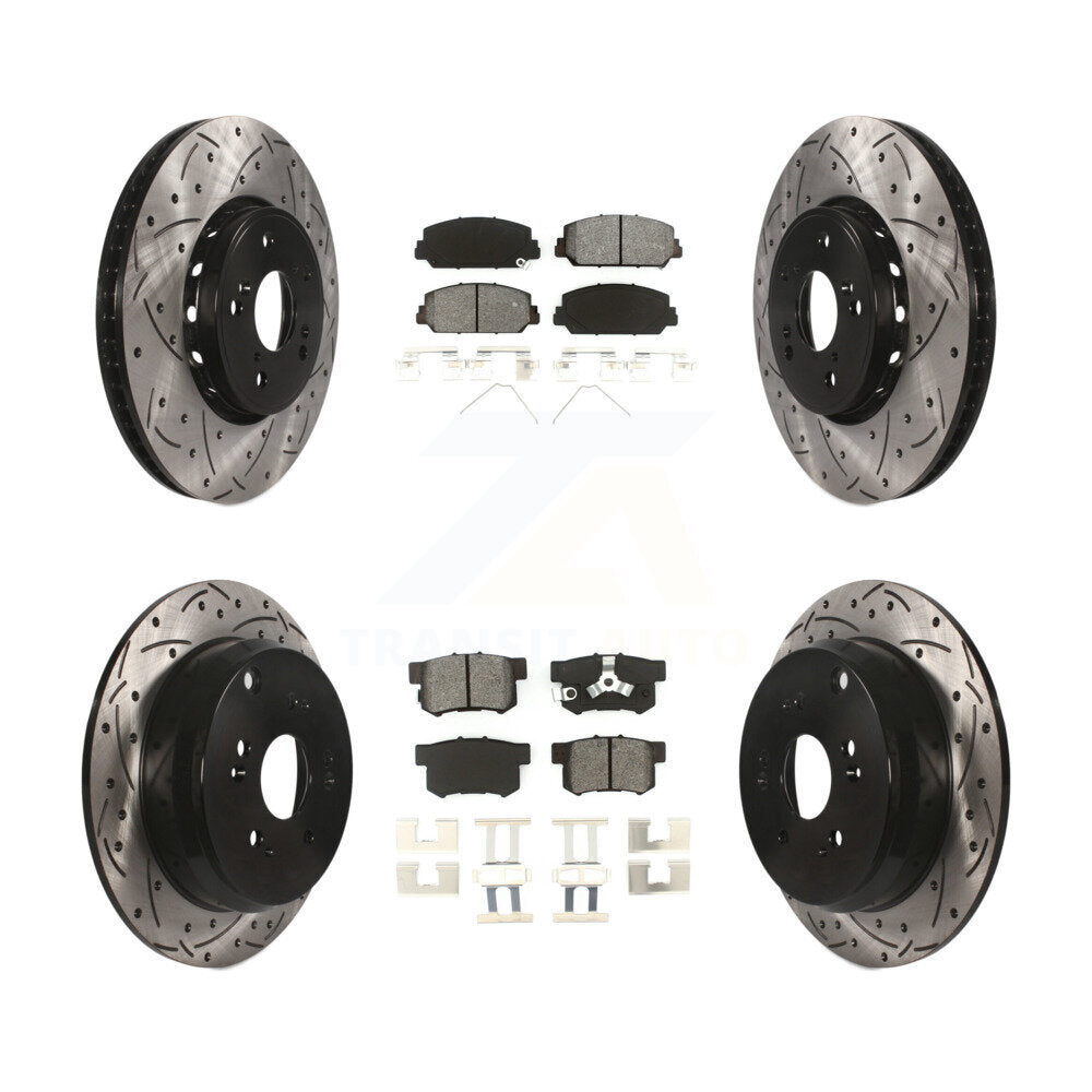 [Avant + Arrière] Kit de disque (percé rainuré revêtu) et plaquette (semi-métallique) de frein pour 2013-2018 Acura RDX KDS-100348
