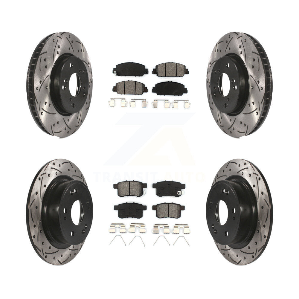 [Avant + Arrière] Kit de disque (percé rainuré revêtu) et plaquette (semi-métallique) de frein pour Honda Accord KDS-100350