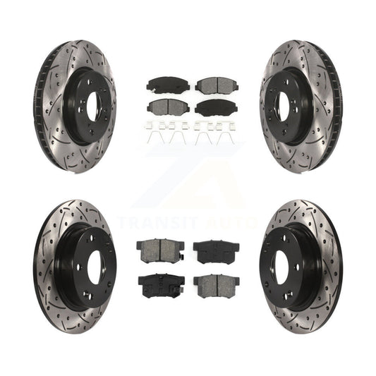 [Avant + Arrière] Kit de disque (percé rainuré revêtu) et plaquette (semi-métallique) de frein pour 2015 Honda Civic EX avec Coupe Manual transmission KDS-100351