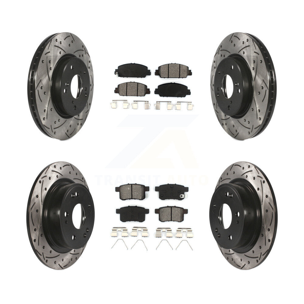 [Avant + Arrière] Kit de disque (percé rainuré revêtu) et plaquette (semi-métallique) de frein pour Honda Accord KDS-100353