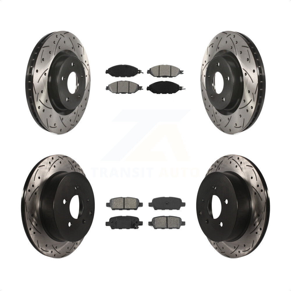 [Avant + Arrière] Kit de disque (percé rainuré revêtu) et plaquette (semi-métallique) de frein pour Nissan Pathfinder Murano INFINITI QX60 JX35 KDS-100355 par Transit Auto