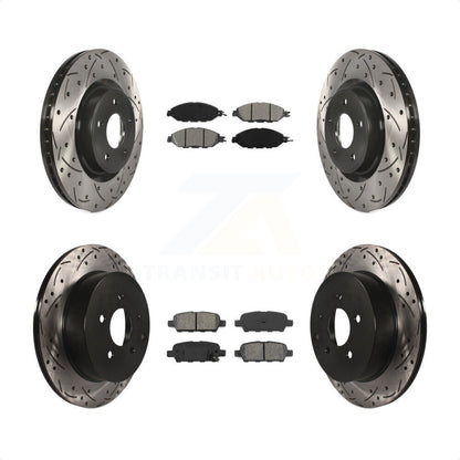 [Avant + Arrière] Kit de disque (percé rainuré revêtu) et plaquette (semi-métallique) de frein pour Nissan Pathfinder Murano INFINITI QX60 JX35 KDS-100355 par Transit Auto