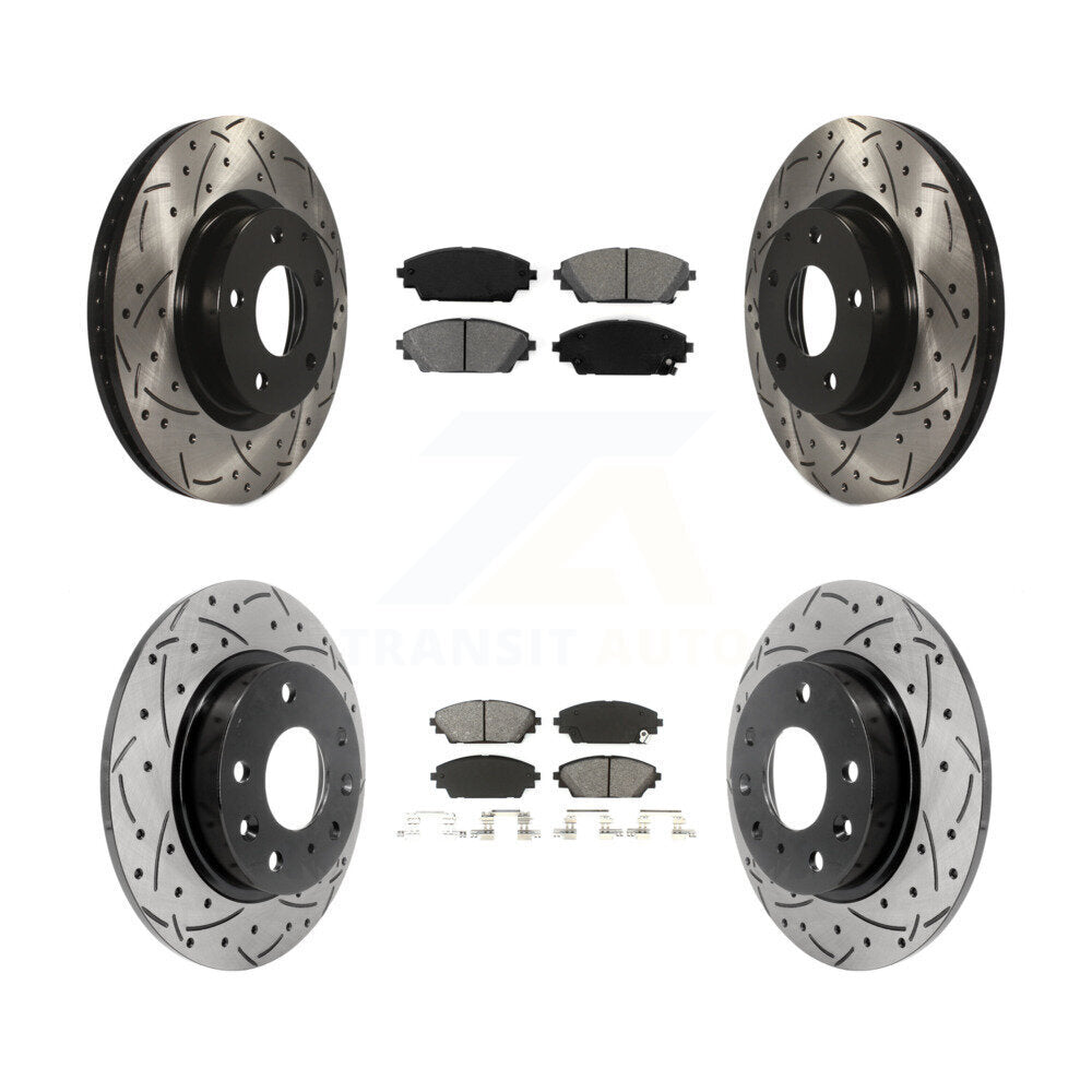 [Avant + Arrière] Kit de disque (percé rainuré revêtu) et plaquette (semi-métallique) de frein pour Mazda 3 Sport 2.5L KDS-100359