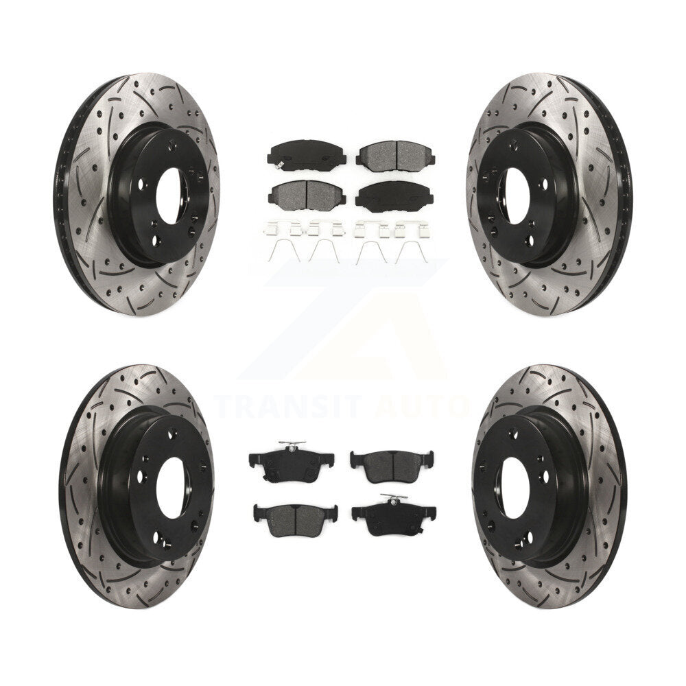 [Avant + Arrière] Kit de disque (percé rainuré revêtu) et plaquette (semi-métallique) de frein pour Honda Civic KDS-100371