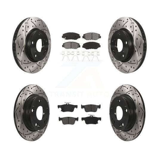 [Avant + Arrière] Kit de disque (percé rainuré revêtu) et plaquette (semi-métallique) de frein pour Honda Civic KDS-100371