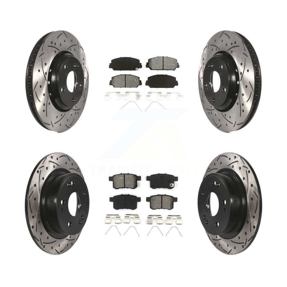 [Avant + Arrière] Kit de disque (percé rainuré revêtu) et plaquette (semi-métallique) de frein pour Honda Accord KDS-100373