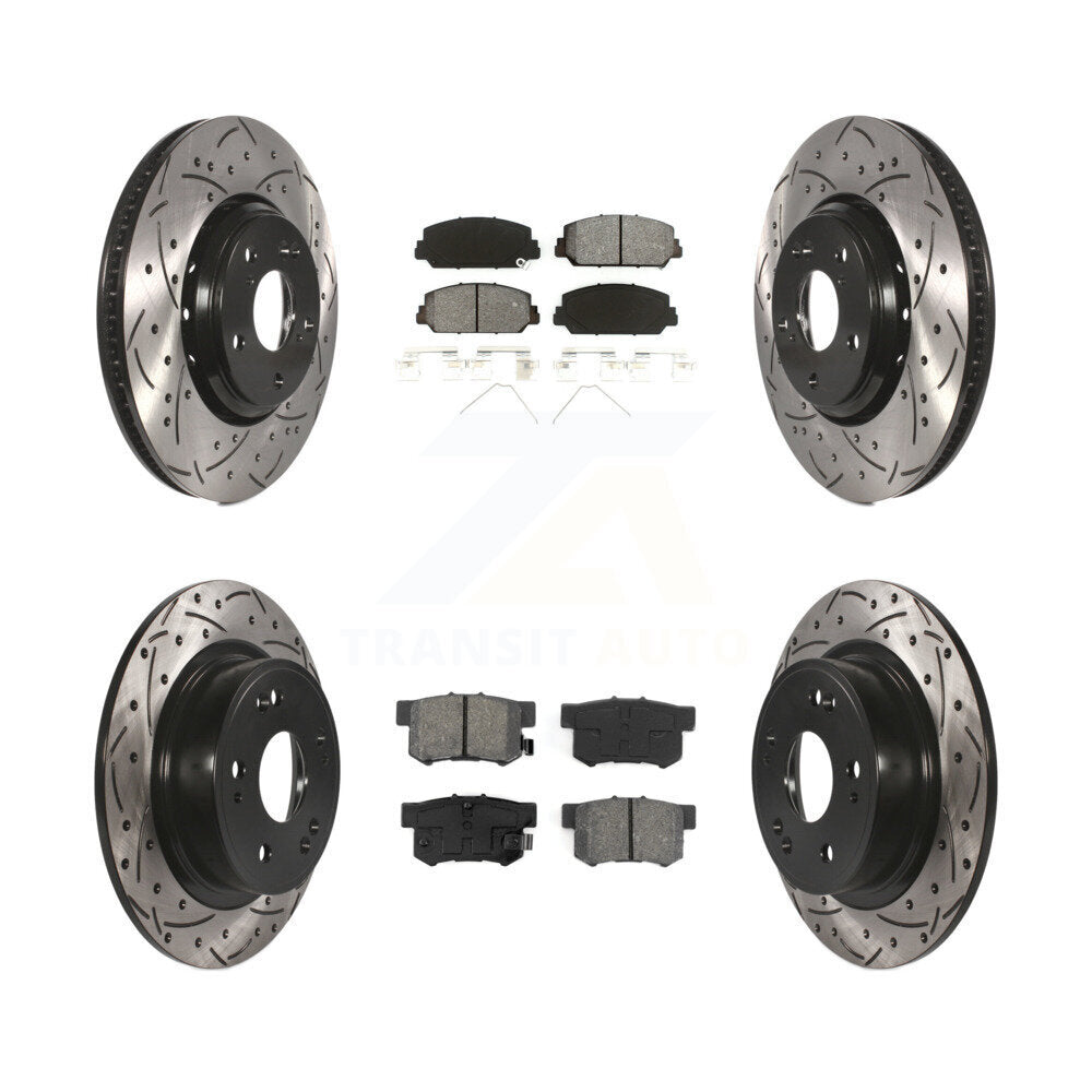 [Avant + Arrière] Kit de disque (percé rainuré revêtu) et plaquette (semi-métallique) de frein pour 2017-2022 Acura ILX KDS-100374