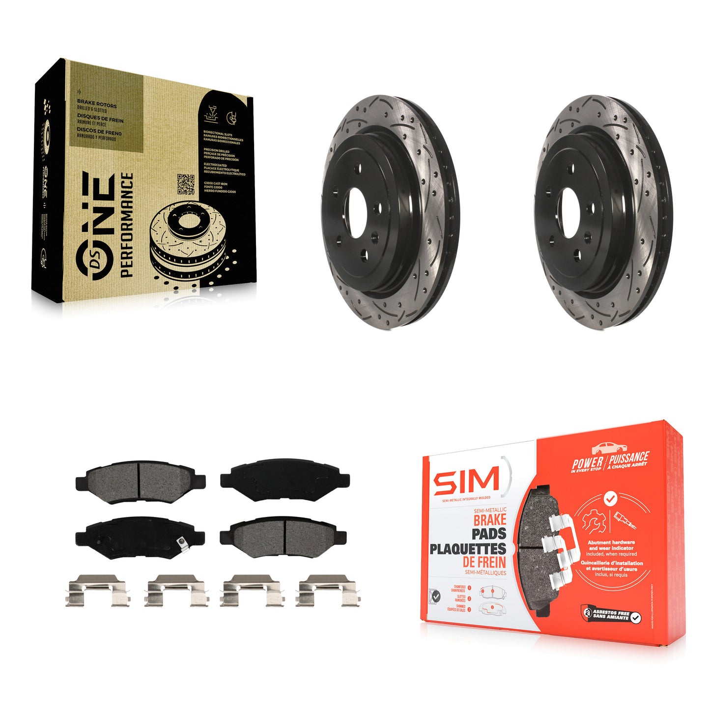 [Arrière] Kit de disque (percé rainuré revêtu) et plaquette (semi-métallique) de frein pour Chevrolet Camaro Cadillac CTS KDS-100385