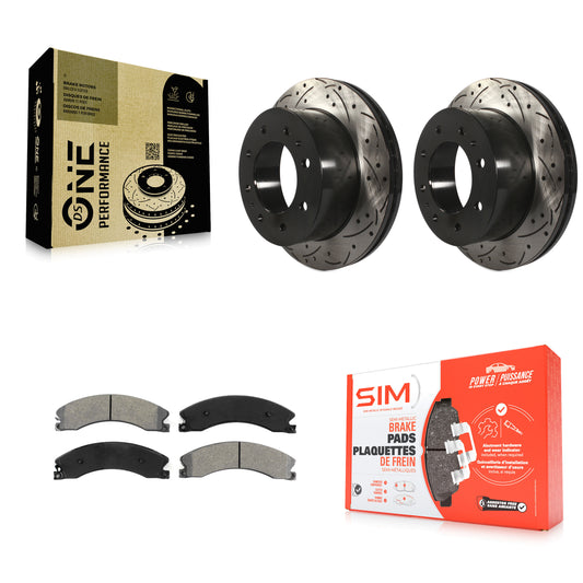[Arrière] Kit de disque (percé rainuré revêtu) et plaquette (semi-métallique) de frein pour Chevrolet Silverado 2500 HD GMC Sierra 3500 Suburban KDS-100390