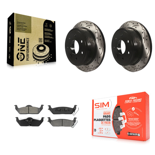 [Arrière] Kit de disque (percé rainuré revêtu) et plaquette (semi-métallique) de frein pour Ford F-150 Lincoln Mark LT KDS-100394