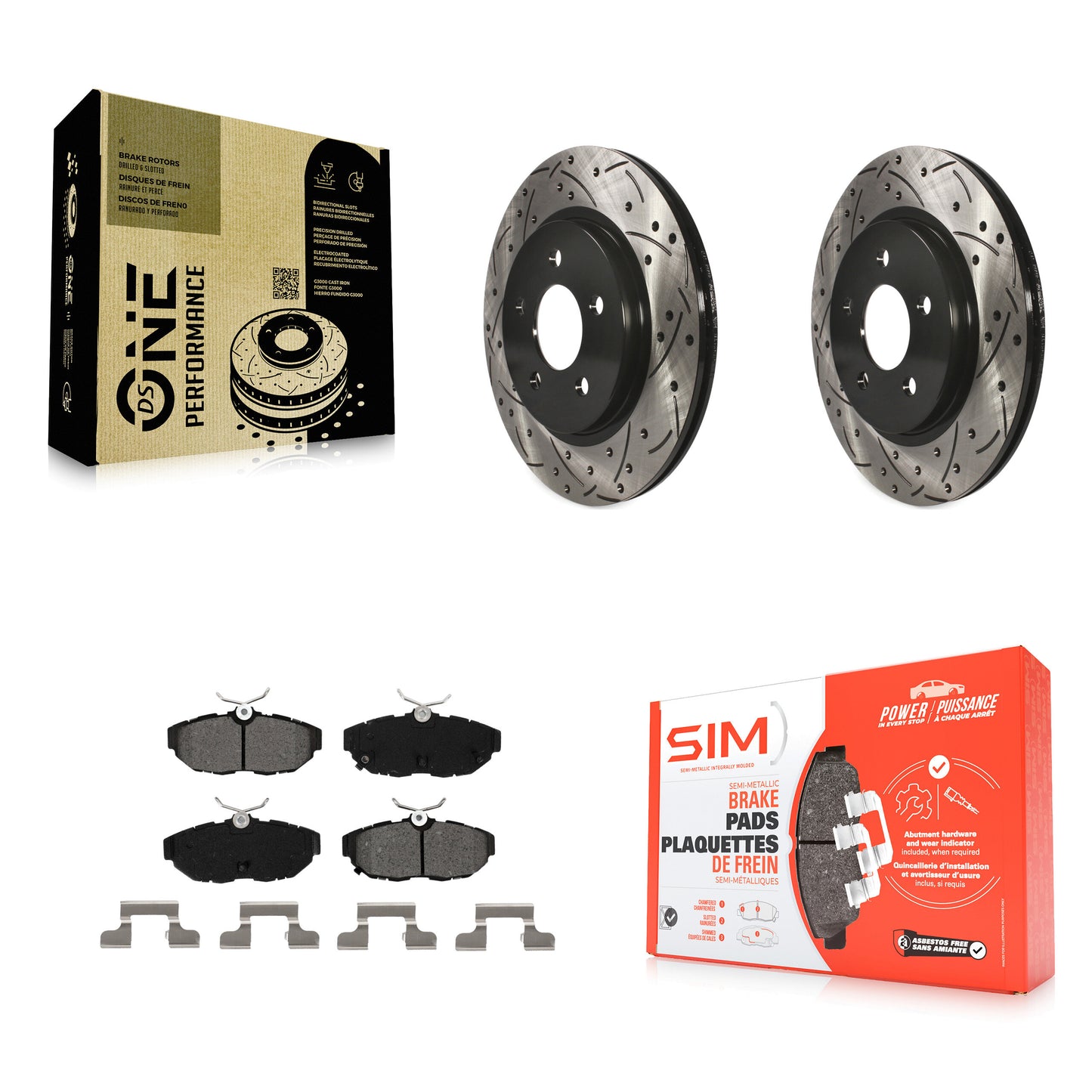 [Arrière] Kit de disque (percé rainuré revêtu) et plaquette (semi-métallique) de frein pour Ford Mustang KDS-100396