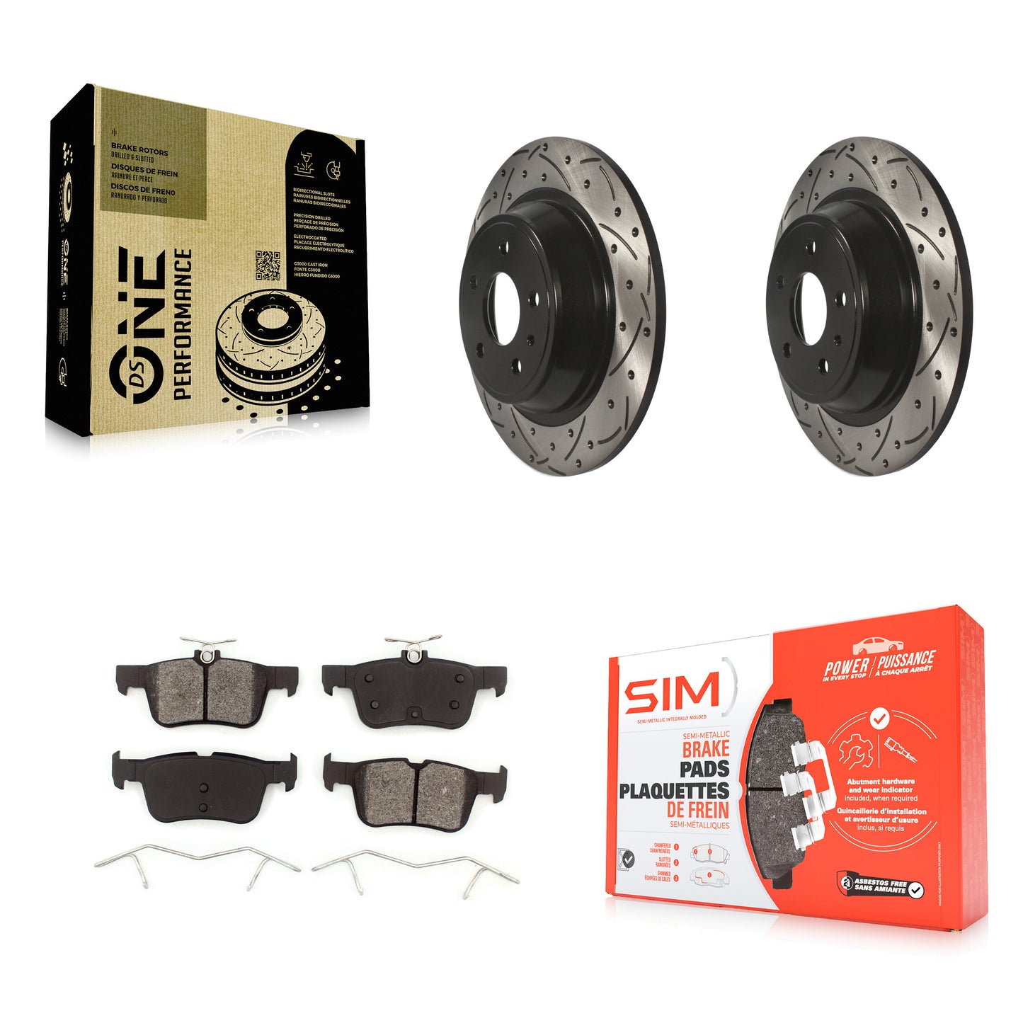 [Arrière] Kit de disque (percé rainuré revêtu) et plaquette (semi-métallique) de frein pour Ford Fusion Lincoln MKZ KDS-100413