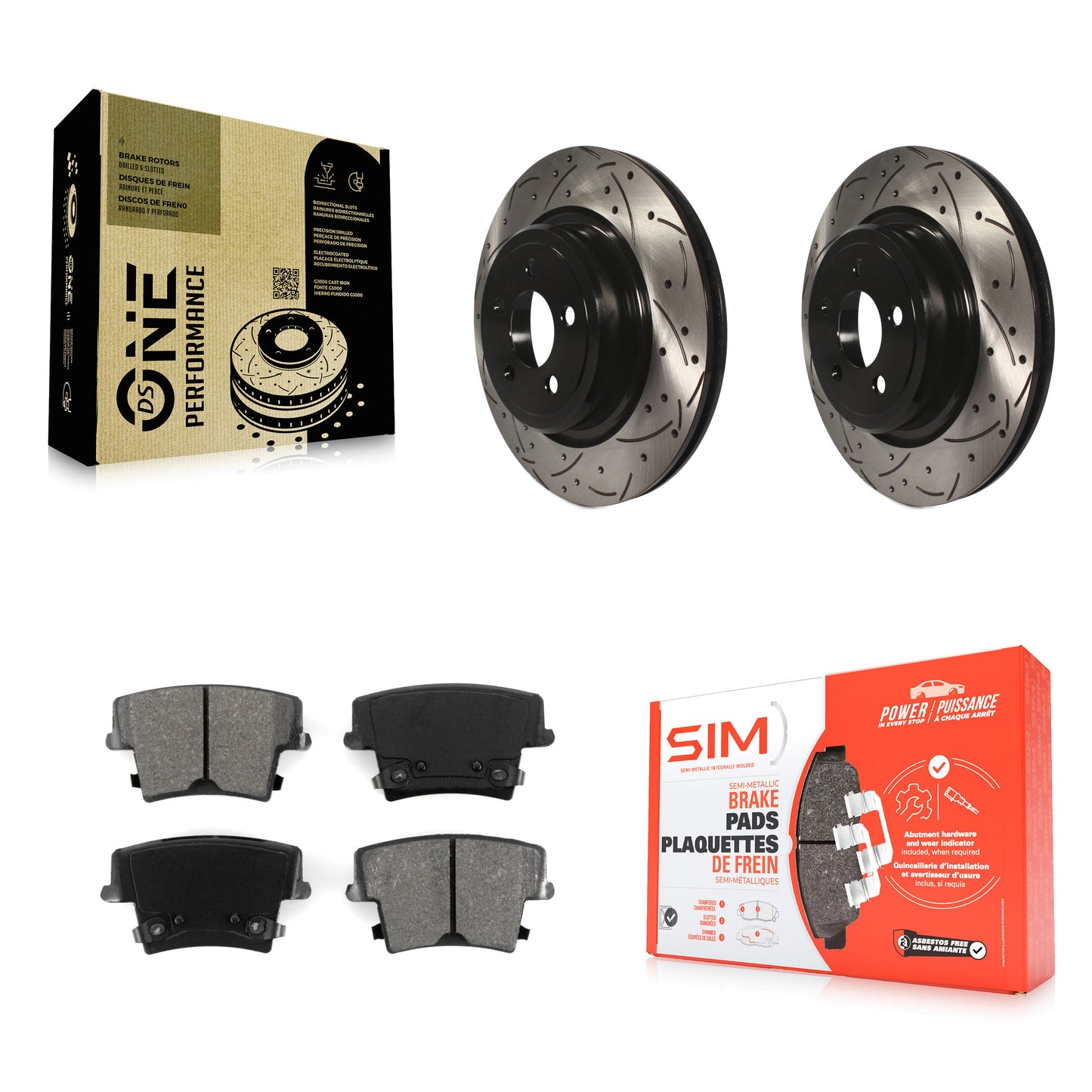 [Arrière] Kit de disque (percé rainuré revêtu) et plaquette (semi-métallique) de frein pour Dodge Charger Magnum KDS-100420