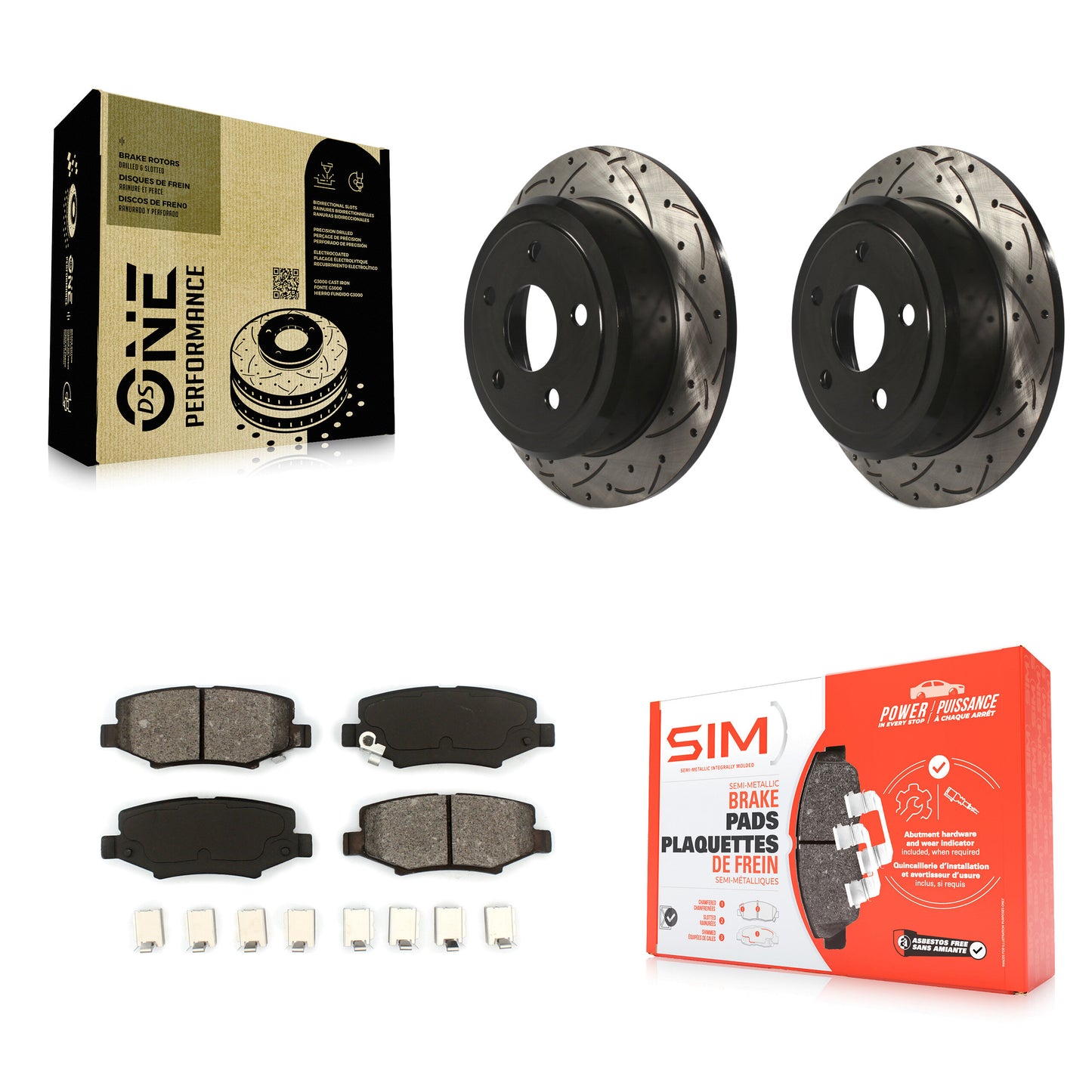 [Arrière] Kit de disque (percé rainuré revêtu) et plaquette (semi-métallique) de frein pour Jeep Wrangler JK KDS-100423