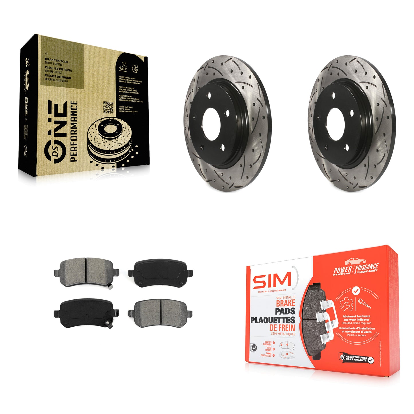 [Arrière] Kit de disque (percé rainuré revêtu) et plaquette (semi-métallique) de frein pour Dodge Grand Caravan Chrysler Town & Country Journey Volkswagen Routan Ram C/V KDS-100425
