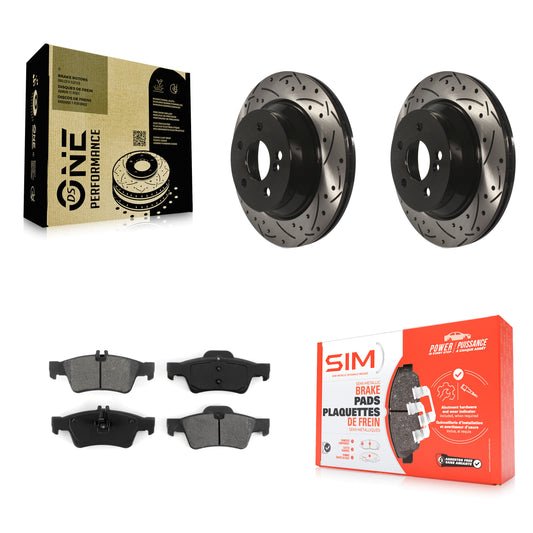 [Arrière] Kit de disque (percé rainuré revêtu) et plaquette (semi-métallique) de frein pour Mercedes-Benz E350 E320 E500 CLS550 E400 CLS500 CLS400 E550 E63 AMG KDS-100438