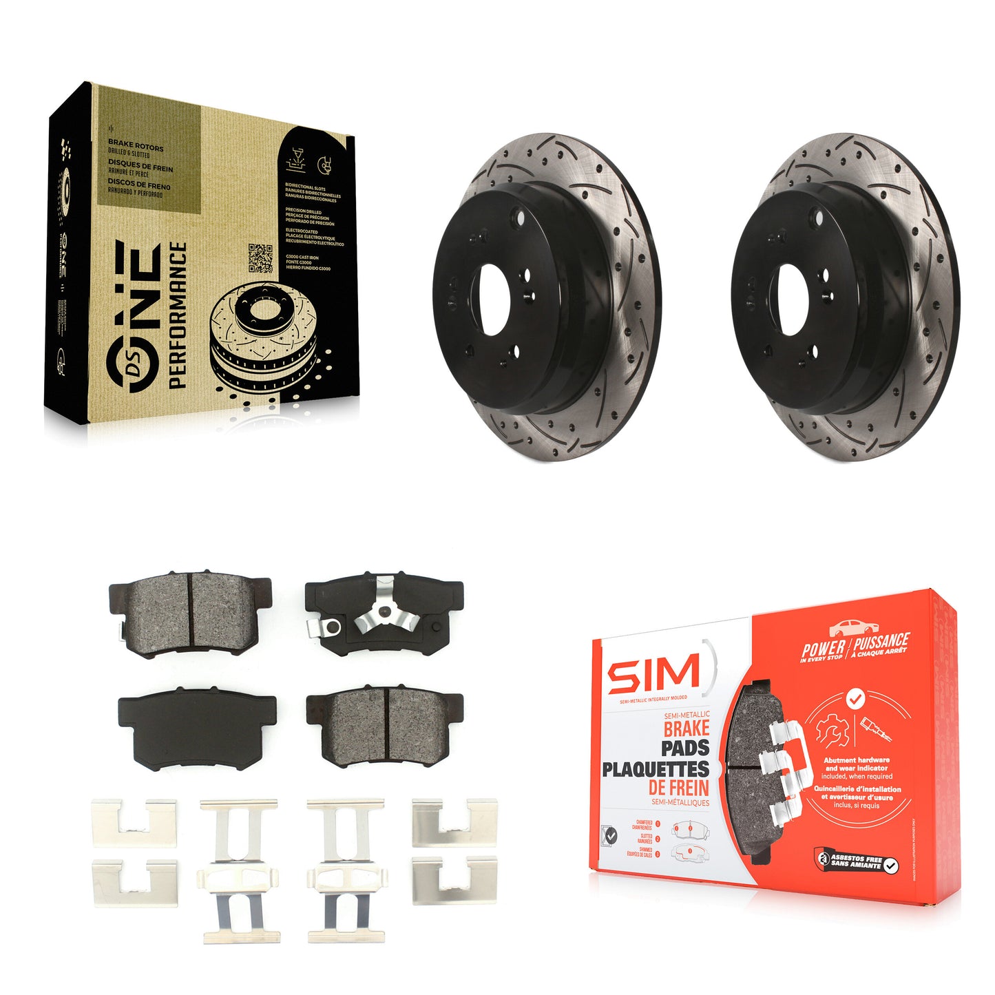 [Arrière] Kit de disque (percé rainuré revêtu) et plaquette (semi-métallique) de frein pour Honda CR-V Acura RDX KDS-100439