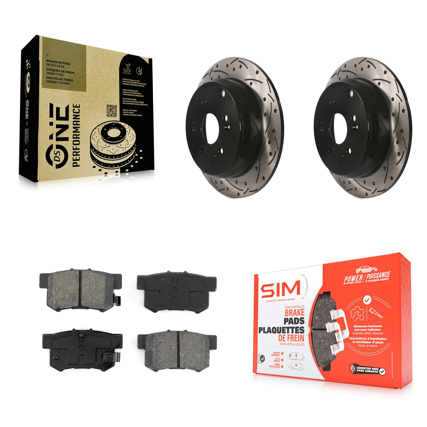 [Arrière] Kit de disque (percé rainuré revêtu) et plaquette (semi-métallique) de frein pour Acura RDX KDS-100440